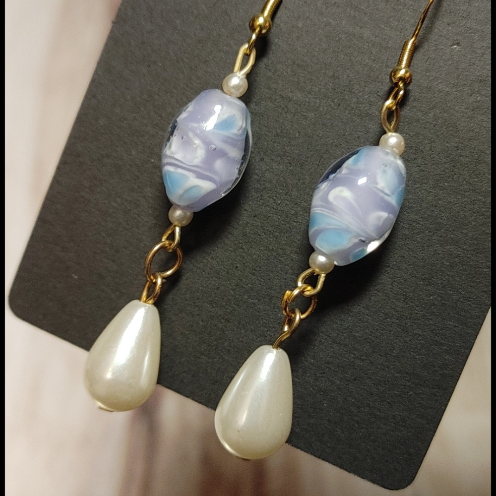 *Art Deco Faux Pearl Teardrop Dangle Earrings - Picture 4 of 5